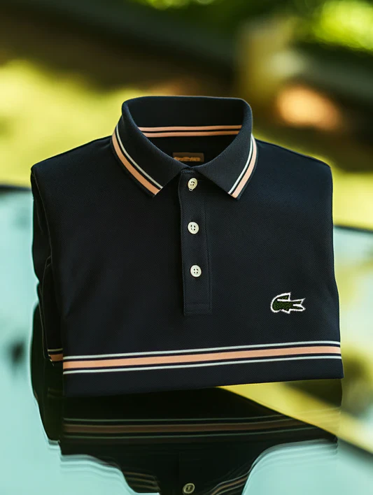 Wingy™ Premium Black Polo T-Shirt with Beige Stripe Detail Contrast Collar Cotton Casual Shirt for Men